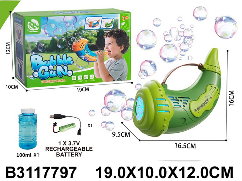 Мыльные пузыри "Горн", световые и звуковые эффекты, USB зарядное устройство, размер: 9,5*16,5*16 см