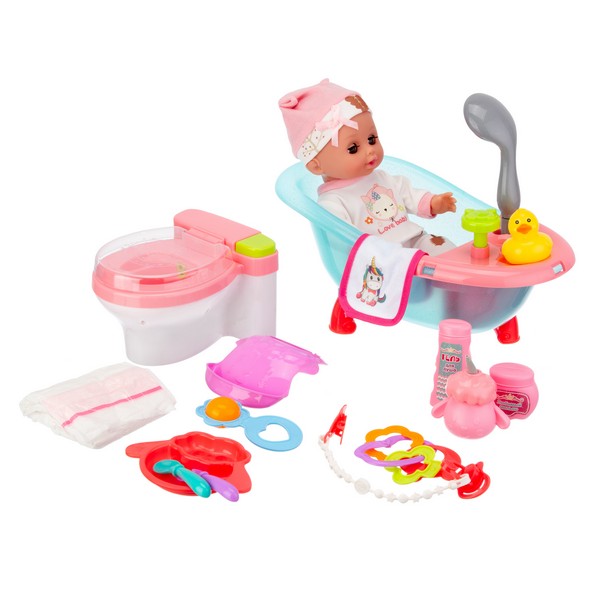 Набор "Girl's Club" "Маленькая мама", пупс 30 см, туалет (свет, звук), ванна с водой, аксессуары