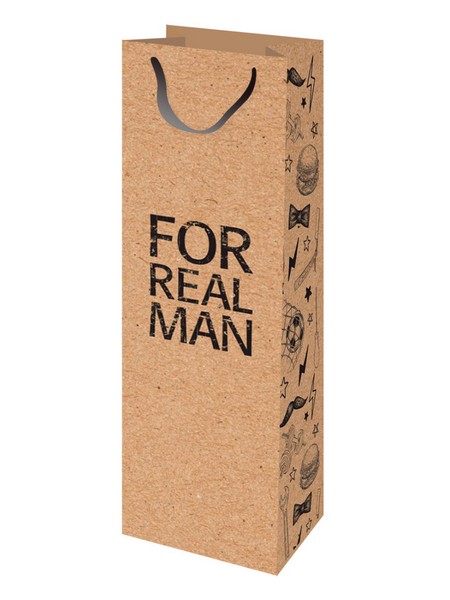 Пакет подар. из крафт-бумаги 12x36x8,5см(craft bottle) Настоящий мужчина,130г(соб.разр)