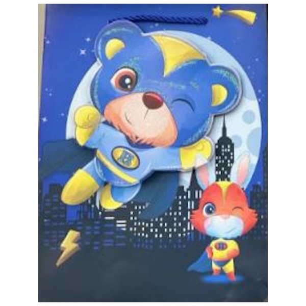 Dream Cards Пакет подарочный мат.лам,глиттер,3Dэл. (12 шт в наборе)18х23х10см(М), Мишка герой,в пле