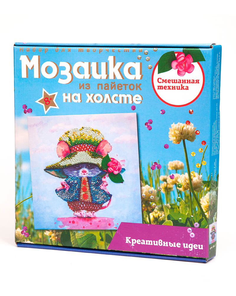 Мозаика из пайеток на холсте "Мышка"