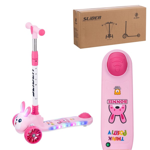 Самокат трехколесный Slider, колеса светящиеся, руль складной
