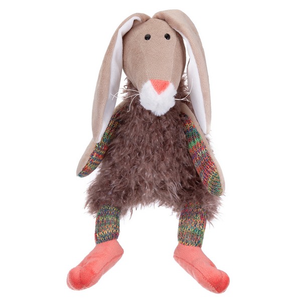 Мягкая Игрушка RELANA, Зайка в меховом костюме с вязанными деталями, 27 см