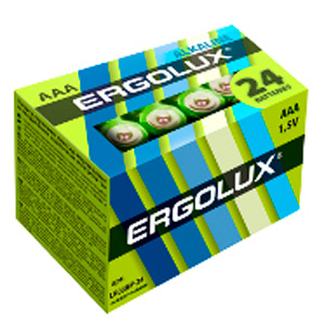 Батарейка мизинчиковая (24 шт в/к) ААА 1.5В "Ergolux Alkaline LR03 BP-24", в/к  6,4*4,3*4,6 см