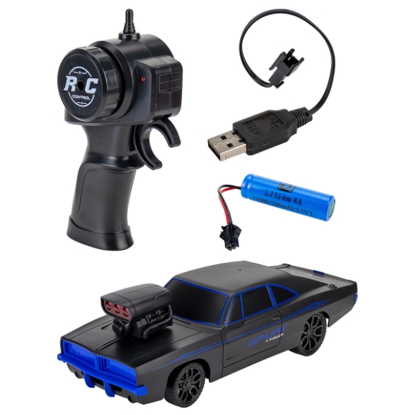 Машинка р/у (синяя, 35х18х14см)(soft-touch,свет, звук,пульт,USB,2*AA не в компл)