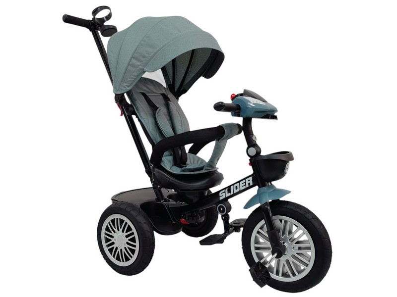 Велосипед трехколесный SLIDER, колёса EVA 12 и 10", фара, корзинка, сумочка