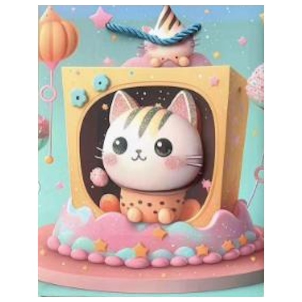 Dream Cards Пакет подарочный мат.лам,глиттер,3Dэл.(12 шт в наборе)(18х23х10см(М),Котик в коробке,плн