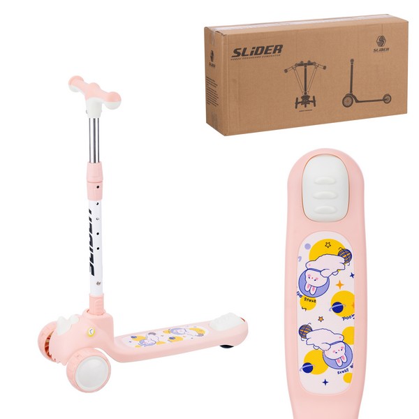 Самокат трехколесный Slider, колеса светящиеся, руль складной