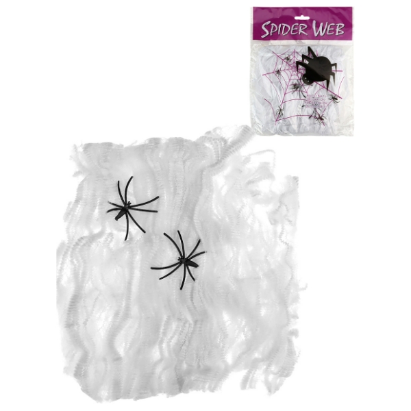 Карнавальный аксессуар. Декоративная паутина на Хэллоуин.(2 паука в наборе,20г.),белая