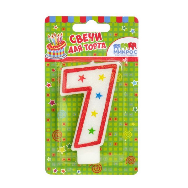 Свеча-цифра с блестками "7" 8,5 см Свеча-цифра с блестками "7" 8,5 см