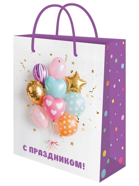 Optima Пакет подарочный с глянц.лам. 18x23x8 см (М) Шарики с праздником, 128 г (соб.разр)