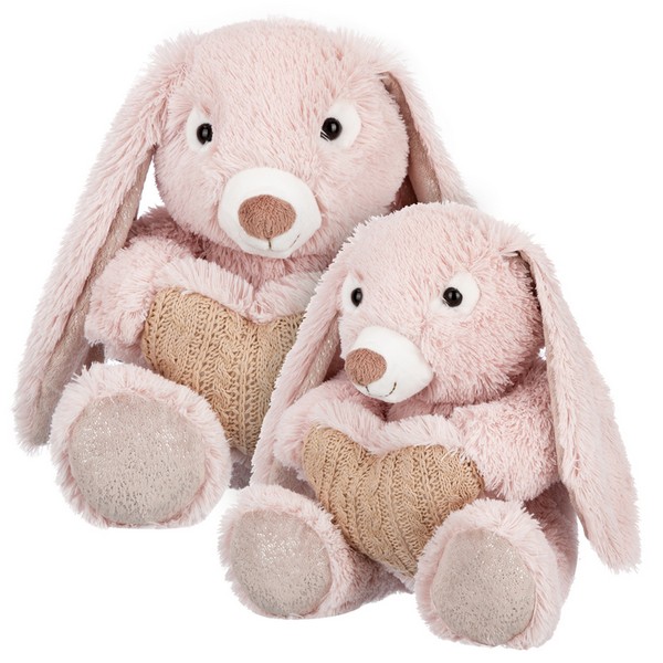 Заяц нежно-розовый с сердцем, 15 см