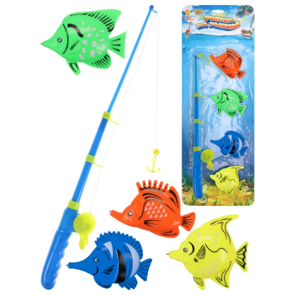 Рыбалка пластиковая "РЫБКА ЗА РЫБКОЙ-8" (4 рыбки, 1 удочка, в блистере). 56*20*4 см
