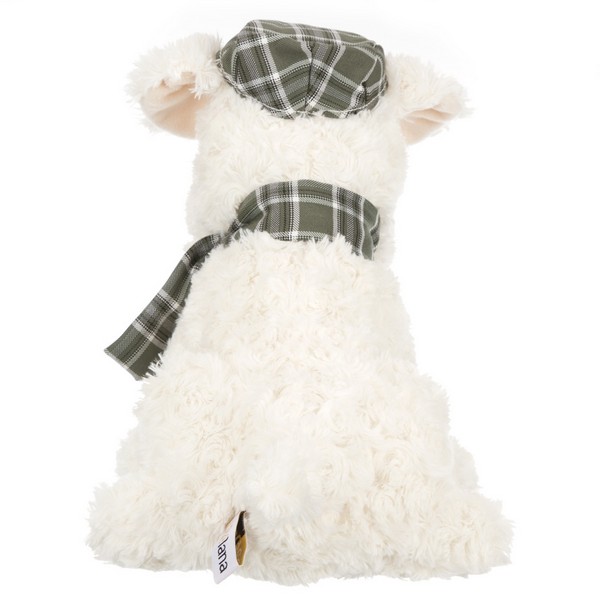 Собака  кремовая в кепочке и шарфике, 25 см