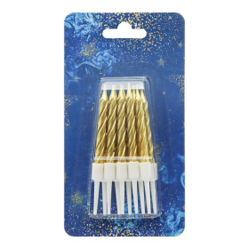 Свечи для торта витые с держателями металлик золото 5,5 см (10 шт./уп.), на блистере 12,5*7*1 см