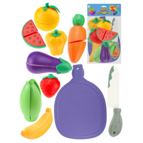 Набор фруктов и овощей для резки (10 предметов, фиолетовая доска, зеленый нож, в пакете)