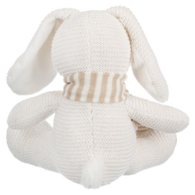 Зайчик  вязаный бежевый в шарфике, 24 см