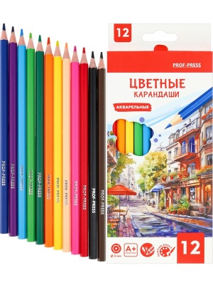 Карандаши цв., акварельные 12 цв. После дождя d=3мм, кгексаг в/к 20,5*9*0,8 см