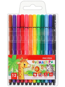 Фломастеры трехгранные 12 цв. TINY ZOO, европодвес 17*12*0,8 см