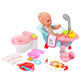 Набор "Girl's Club" "Маленькая мама", пупс 30 см, туалет (свет, звук), ванна с водой, аксессуары