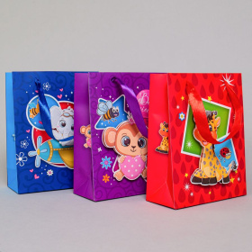 Пакет подарочный 18х23х8 см лам.матовый (12 шт в наборе) глиттер, 3D Детский