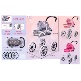 Коляска для кукол, металлическая, складная, большие колеса, размер в собранном виде: 31*52*63 см Коляска для кукол, металлическая, складная, большие колеса, размер в собранном виде: 31*52*63 см