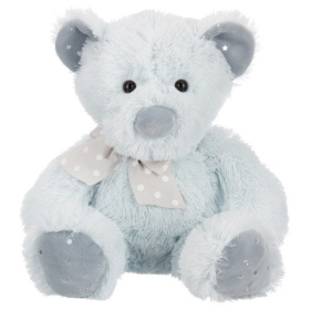 Мишка светло-мятный с бантиком, 24 см