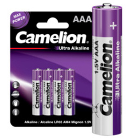 Батарейка мизинчиковая (4 шт на блист.) ААА 1.5В "Camelion Ultra LR03 BL-4" (LR03-BP4UT), на картоне 1,5*11,4*8,4 см Батарейка мизинчиковая (4 шт на блист.) ААА 1.5В "Camelion Ultra LR03 BL-4" (LR03-BP4UT), на картоне 1,5*11,4*8,4 см