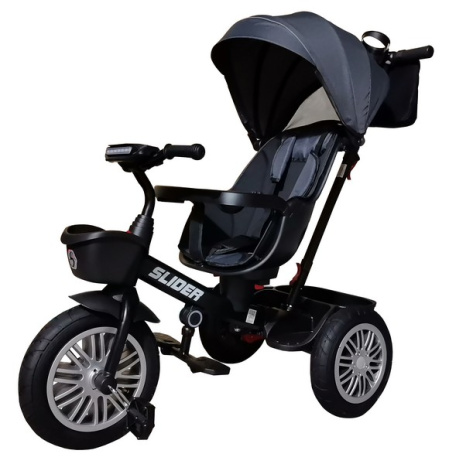 Велосипед трехколесный SLIDER, надувные колёса 12 и 10", фара, корзинка, сумочка