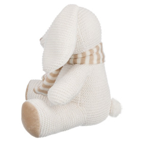 Зайчик  вязаный бежевый в шарфике, 24 см