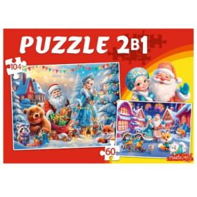 Пазлы 2 в 1. 60 и 104 элемента. Новогоднее развлечение, Пазлы 2 в 1. 60 и 104 элемента. Новогоднее развлечение,