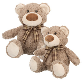 Мишка с коричневой ленточкой в клетку, 25 см