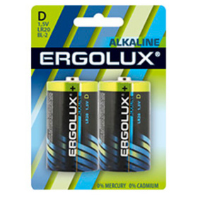 Батарейка (2 шт на блист.) 1.5В "Ergolux Alkaline LR20 BL-2", на картоне 3,4*11,4*8,4 см Батарейка (2 шт на блист.) 1.5В "Ergolux Alkaline LR20 BL-2", на картоне 3,4*11,4*8,4 см