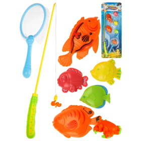 Рыбалка пластиковая "РЫБКА ЗА РЫБКОЙ-3" (7 рыбок,1 удочка,1 сачок,2 в. микс,в блист.)