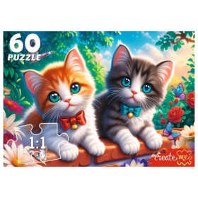 Пазлы 60 элементов. Котята с бантиками