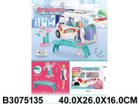Набор "Доктор"  автомобиль скорой помощи, кукла, аксессуары