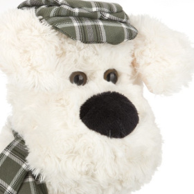 Собака  кремовая в кепочке и шарфике, 20 см