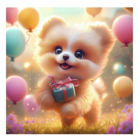 Алмаз. мозаика (класс.)20х20 см, с подр., с полн. заполн. (24цв) Щенок с подарком