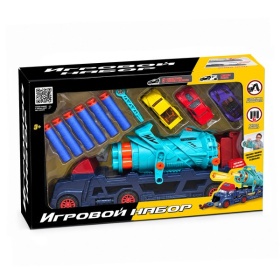 Набор "Транспорт" автовоз с оружием и пусковым механизмом, 3 маленькие металлические машинки Набор "Транспорт" автовоз с оружием и пусковым механизмом, 3 маленькие металлические машинки