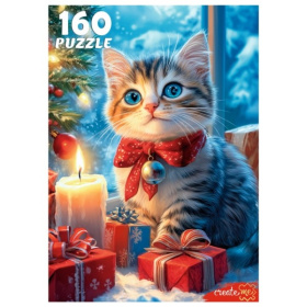 Пазлы. 160 элементов. Рождественский котенок, Пазлы. 160 элементов. Рождественский котенок,