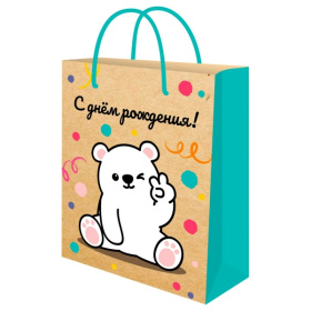 Пакет подарочный из крафт-бумаги (12 шт в наборе) 18х23х30 см (М) Мишка