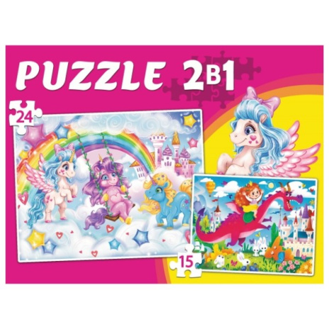 Макси-Пазлы 2 в 1. ЕДИНОРОГИ И ПРИНЦЕССА №1 (15 и 24 эл.)