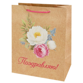Пакет подарочный из крафт-бумаги (12 шт в наборе) 26,4x32,7x13,6 см (craft L) Цветы