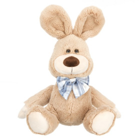 Зайчик с голубым бантиком в клетку, 25 см