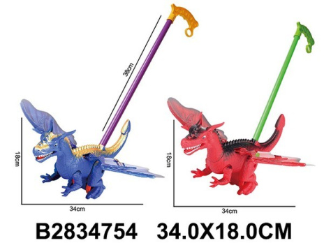 Каталка на палочке "Дракон", высота ручки: 38 см, 2 цвета в ассортименте