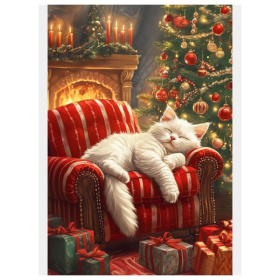 Холст с красками 17х22 см по номерам в коробке (14цв.) Спящий котик на кресле, Холст с красками 17х22 см по номерам в коробке (14цв.) Спящий котик на кресле,