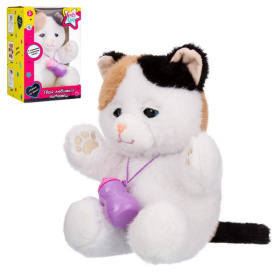 Игрушка мягкая Girl's Club "Котик", функциональная: закрывает глазки, мелодии, звуки, повторюшка