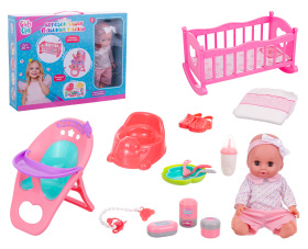 Набор Girl's Club "Маленькая мама", в комплекте: пупс 30 см, кроватка, стульчик, аксессуары