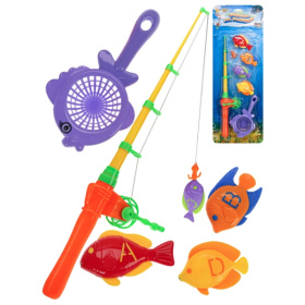 Рыбалка пластиковая (20х50см) "Удачный улов" (4 рыбки,удочка с катушкой,сачок ,в блистере). 55*20*6