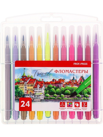 Фломастеры с кисточкой с вентилир. колпачком 24шт. TRAVEL